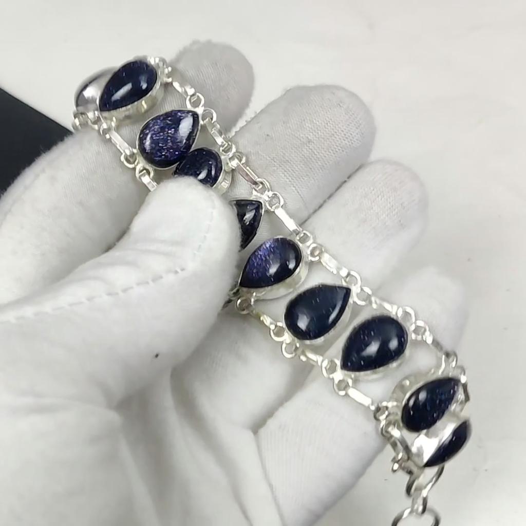 Natural Blue Sunstone Gemstone Handmade 925 Sterling Silver Bracelet, Blue Sunstone Bracelet For Wife , Unisex Bracelet, Thanksgiving Gift