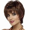 European and American Women's Front Lace Heat Resistant Fluffy Wig Fashion Daily Use Natural Looking Short Straight Synthetic Fiber Brown Wig