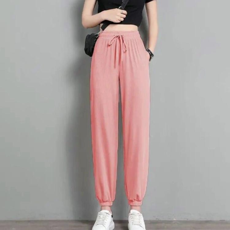 Harajuku Women New Solid Casual Sweatpants Korean Fashion Summer Thin Loose High Waist Drawstring Pocket Joggers Sports Trousers