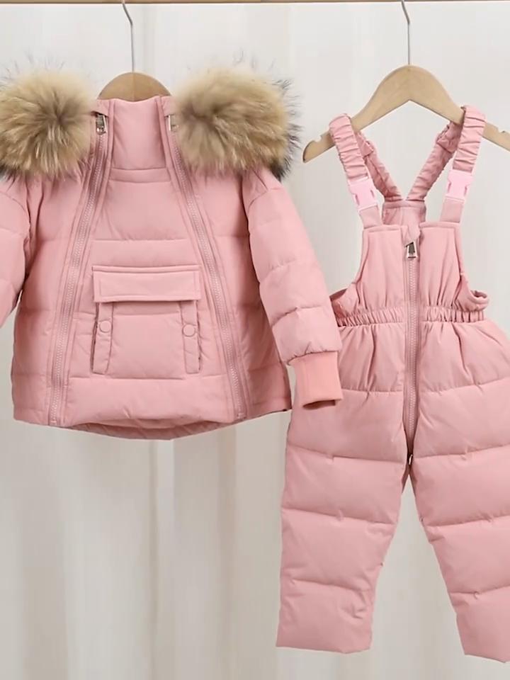 Winter Down Jacket Pants Set for Kids Toddler Boys and Girls – 90% White Duck Down, Waterproof, Windproof, Removable Hood, 1–6Y