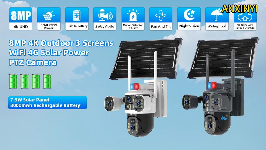 LS VISION V380PRO 4G Multi-Lens 3 Screen 12MP HD PIR Human Detection Outdoor Waterproof Ptz Cctv Ip Wifi Security 4g Sim Card Solar Panel Camera