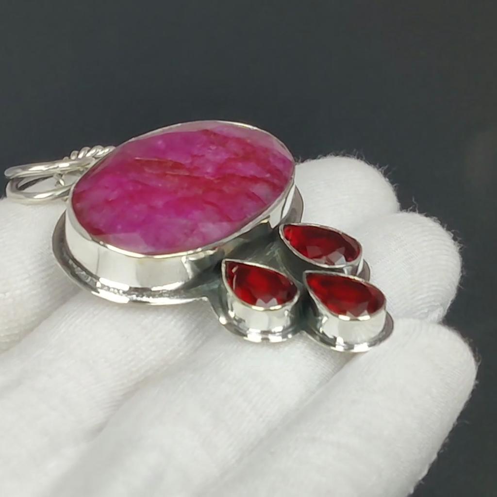 Kashmir Ruby, Red Garnet Gemstone Silver Pendant, 925 Sterling Silver Jewelry Pendant, Kashmir Ruby Pendant For Women, Ruby Pendant For Her