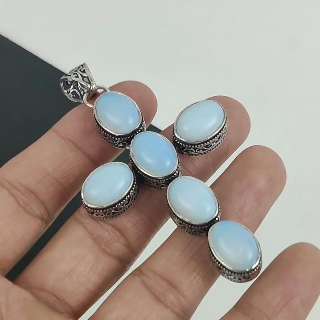 Подвеска с молочным опалом, серебро 925 пробы - дизайн креста ручной работы, повседневные украшения, уникальные подарки с молочным опалом