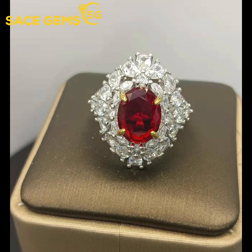 Sace Gems Классическое кольцо из красного циркона из медного сплава для дам, свадебные украшения, подарки для вечеринок