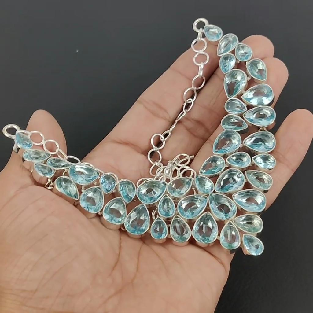 Beautiful Aquamarline Gemstone Handmade 925 Sterling Silver Necklace, Aquamarline Silver Necklace For Wife, Unisex Necklace Thanksgiving Gift