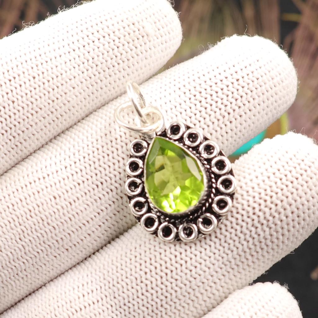 Peridot Gemstone Silver Partywear Pendant, 925 Sterling Silver Jewelry, Women's Wedding Jewelry, August Birth-Stone Gift PP-26-4