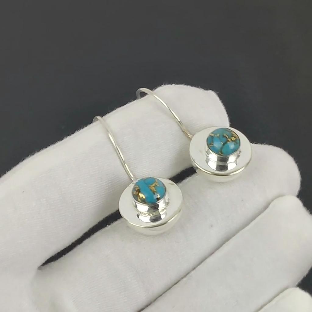 Серьги с натуральными драгоценными камнями из голубой меди и бирюзы, серьги из стерлингового серебра 925 пробы, серьги-подвески из серебра ручной работы в стиле бохо, подарок на вечеринку