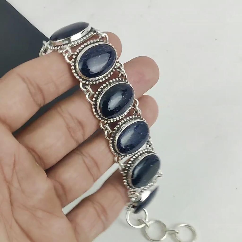 Natural Blue Sunstone Gemstone Handmade 925 Sterling Silver Bracelet, Blue Sunstone Bracelet For Wife, Unisex Bracelet, Mother's Day Gift