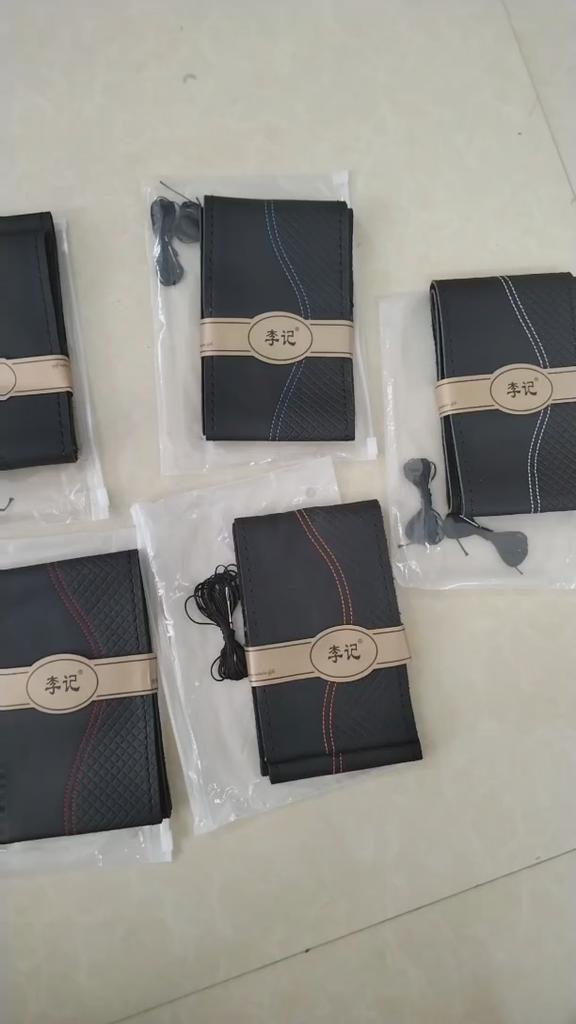 Genuine Leather Braid Steering Wheel Cover 15 Inch Embossing Hand Stitch Car Steering Wheel Interior Accessories