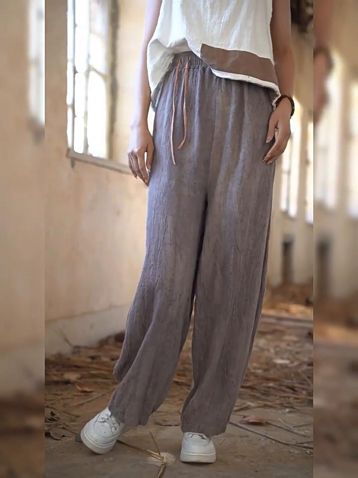 Johnature Women Straight Pants Elastic Waist Spring Vintage Tie-dye Loose Women Bandage Pants