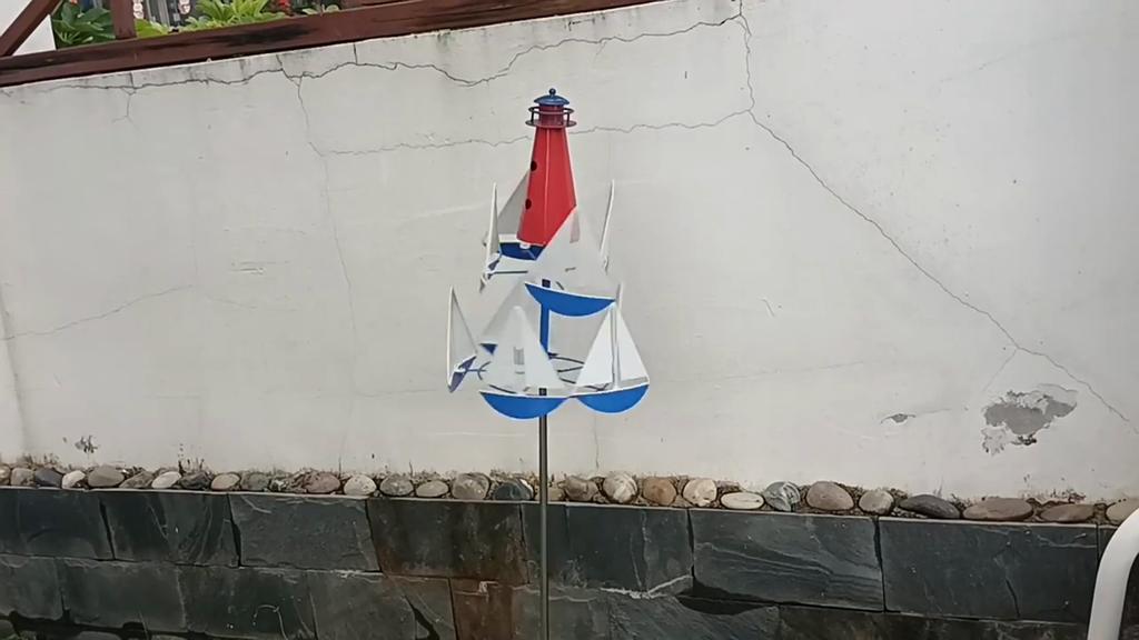 Outdoor Nautical Sailboat Lighthouse Windmill Modeling Garden Windmill Kinetic Art Metal Wind Chime 3D Decoration