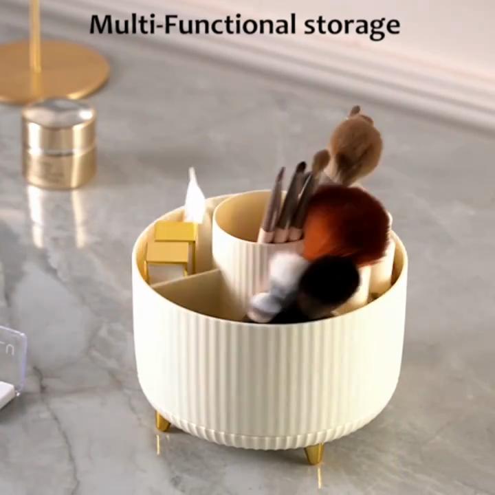 Cosmetic Storage Box Plastic Desktop Rotatable Household Large-capacity Eyebrow Pencil Lipstick Makeup Brush Storage Box
