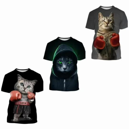 Muay Thai Kick Boxing Cat T-shirt Unisex Women Men 3D Print Kids Tops Tee Shirts
