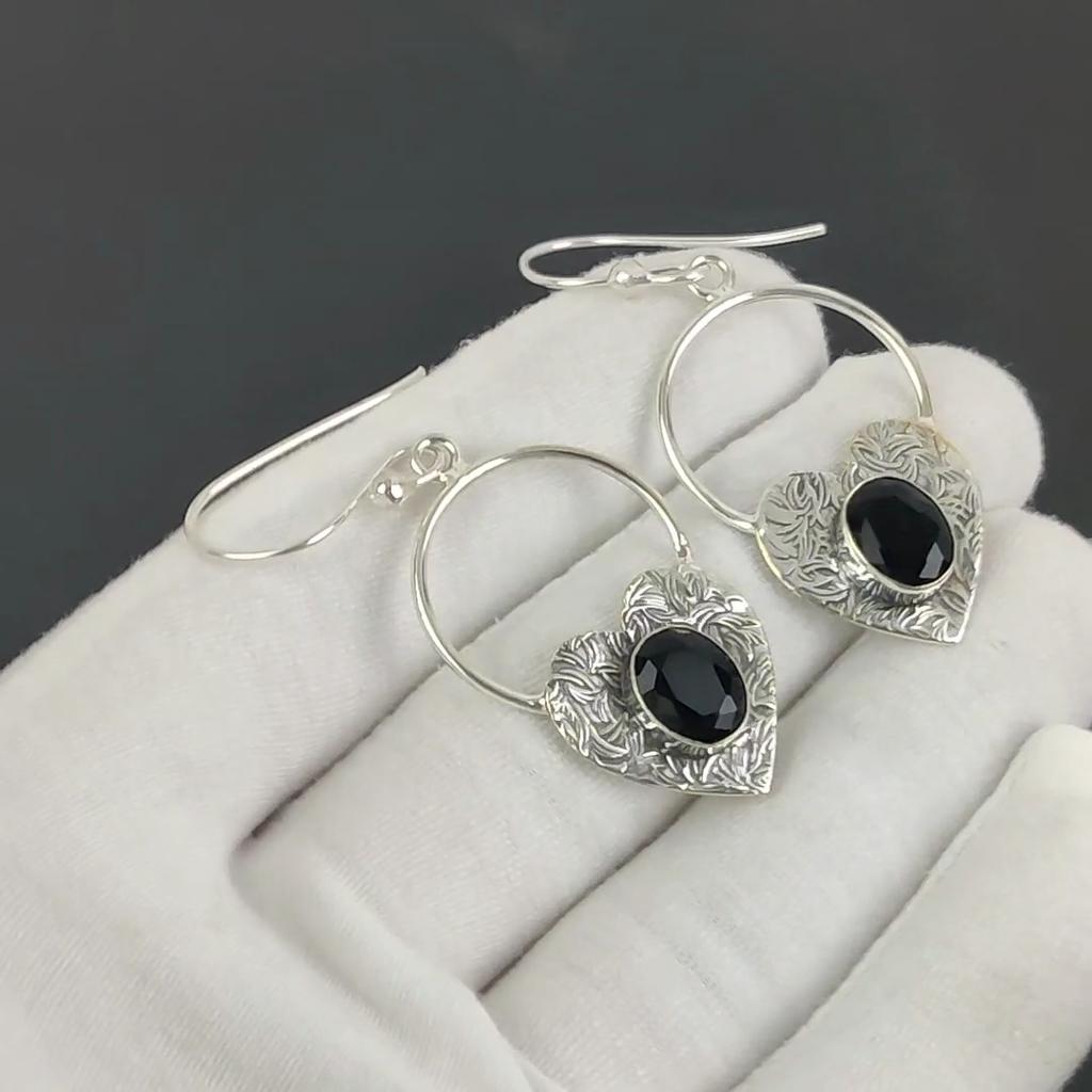 Серьги в форме сердца из натурального черного шпинеля, серьги из стерлингового серебра 925 пробы, серьги-подвески из серебра ручной работы в стиле бохо, подарок из ваты