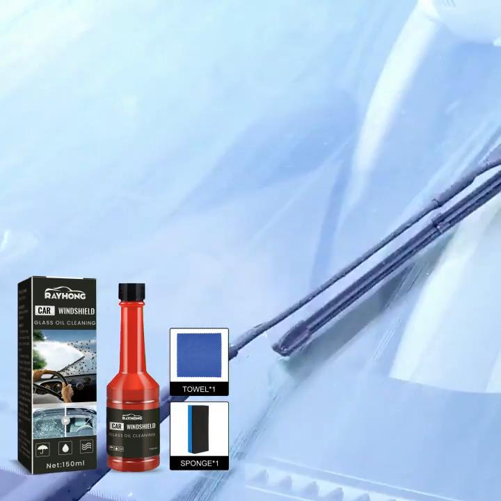 RAYHONG Windshield Cleaner 150ml,Powerful Stain Removal & Anti-Rain/Fog Formula, Free Sponge Included for Worry-Free Driving