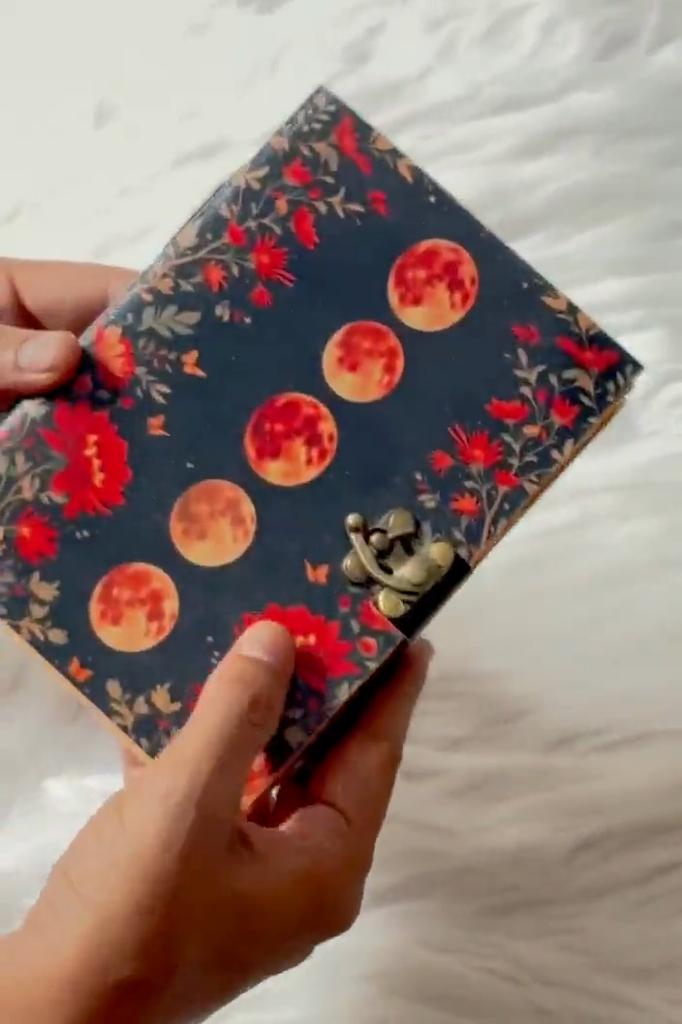 Lunar Blossom Journal | Moon Phase Lock Diary | Vintage Floral Notebook | Witchy Spellbook | Gift for Writers & Dreamers | Grimoire Journal