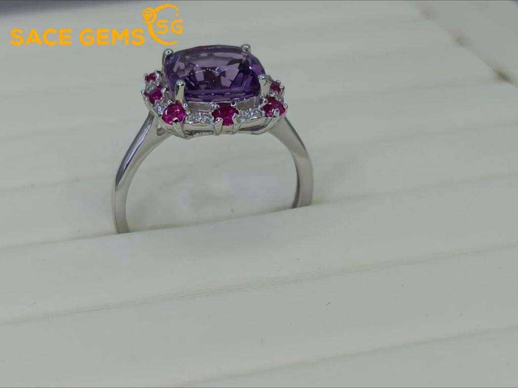 Sace Gems Кольца из стерлингового серебра 925 пробы 9*9 мм с натуральным аметистом для женщин, обручальные, коктейльные, вечерние, ювелирные изделия, подарок