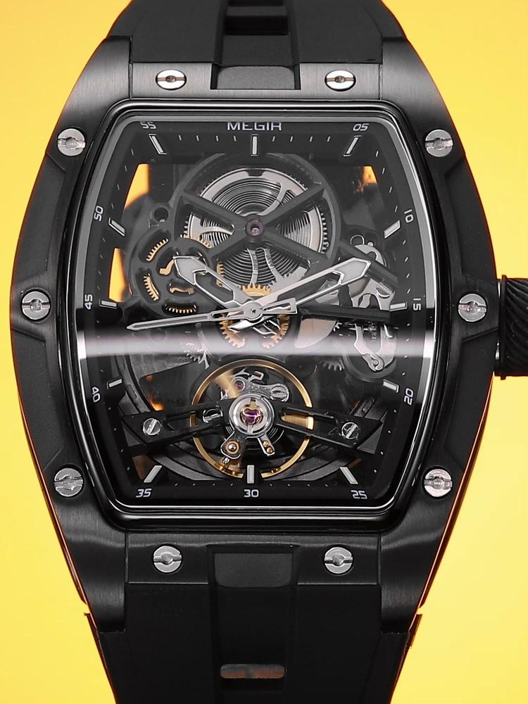 Megir Роскошные спортивные часы для мужчин, силиконовый ремешок, механические часы, полый полностью автоматический механизм, светящиеся наручные часы, часы 2242