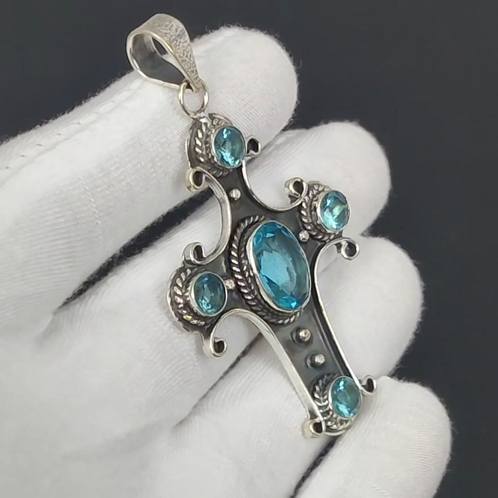 Swiss Blue Topaz Gemstone Handmade 925 Sterling Silver, Genuine Blue Topaz Necklace, December Birthstone Blue Topaz Necklace, Gift for Her