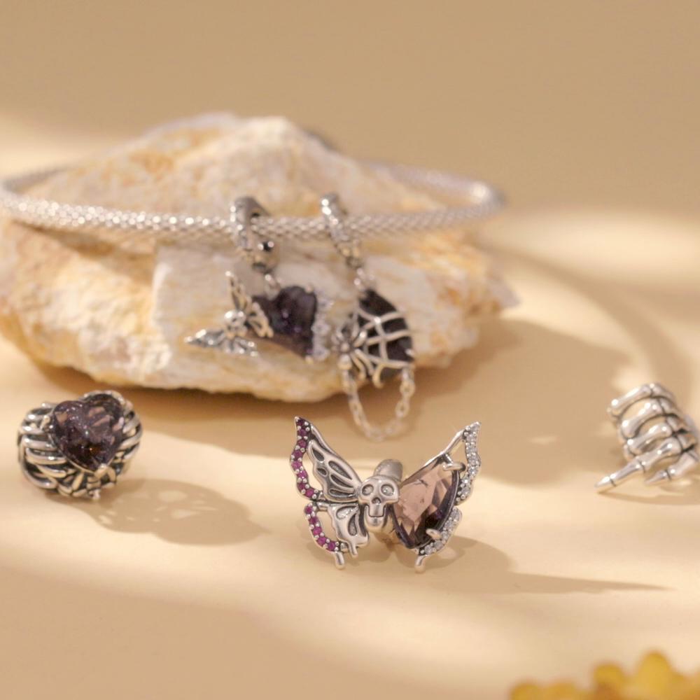 BAMOER стерлингового серебра 925 пробы, темный индивидуальный скелет, ручные подвески, бусины для женщин и девочек, браслет и браслет, ювелирные изделия своими руками