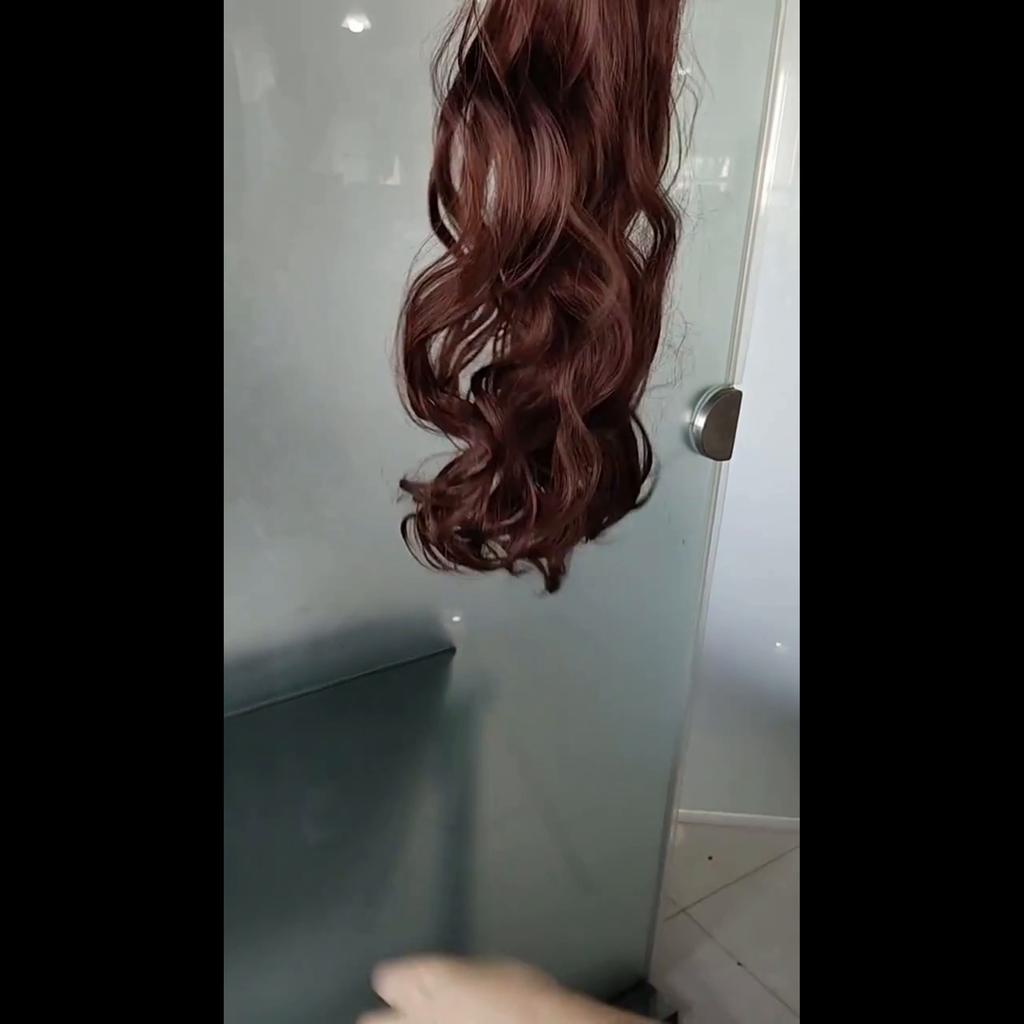 XINRAN Long Ponytail Synthetic Hairpiece Wrap On Clip Hair Extensions Ombre Brown Ponytail Blonde Hair