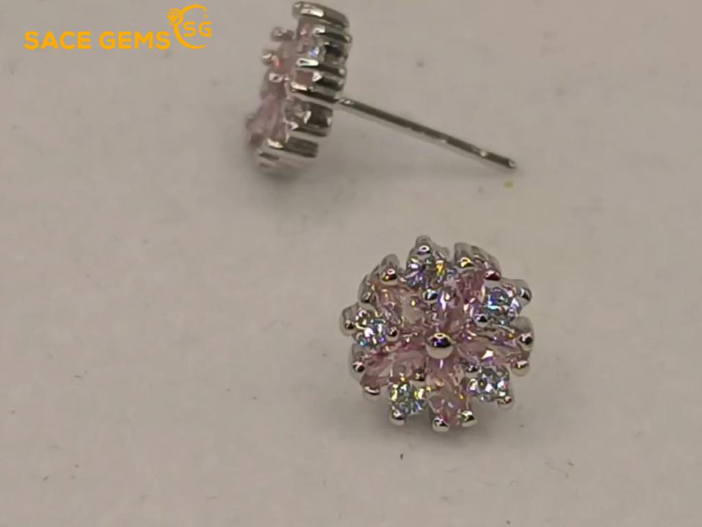 Sace Gems Copper Alloy Cherry Blossom Earrings Female Fashion Pink Crystal Earrings Simple and Sweet Ornaments