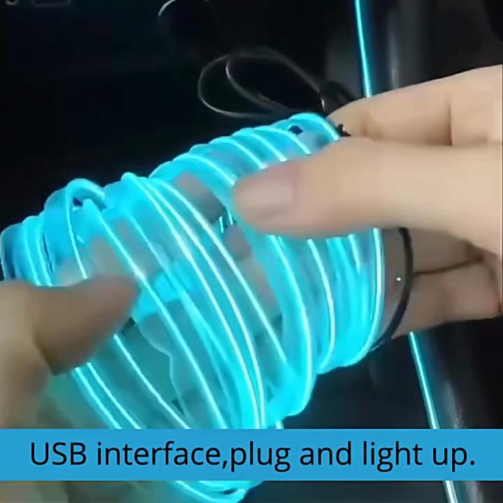 Беспроводная светодиодная лента для подсветки салона автомобиля, питание от USB, холодный свет, декоративное освещение интерьера, не требует проводки для центральной консоли и подсветки дверей автомобиля
