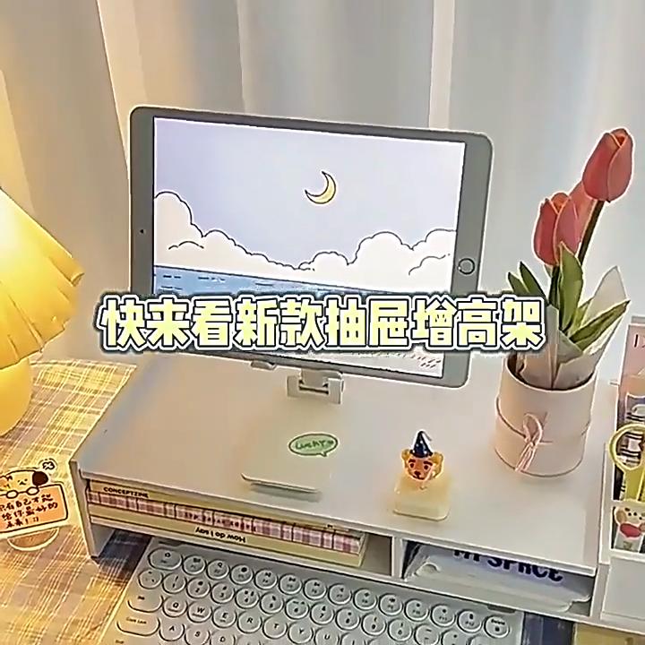 Computer Height Booster Storage Rack Office Desk Surface Panel Elevated Rack Desktop Monitor Stand with Drawer Storage Base