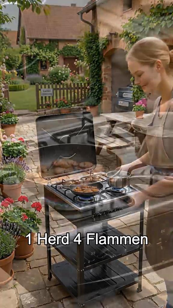 Aflyever Four-burner portable gas camping stove with detachable smokeless barbecue grill