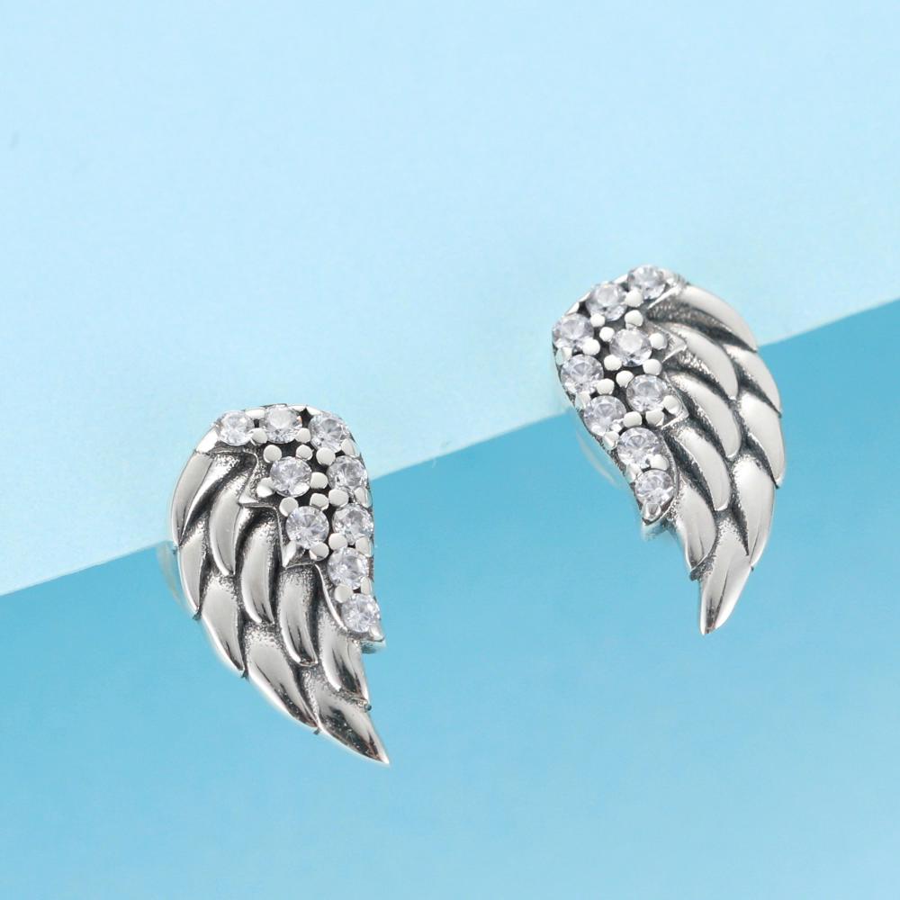 BAMOER стерлингового серебра 925 пробы, ослепительные винтажные серьги-гвоздики с крыльями для женщин, ювелирные украшения