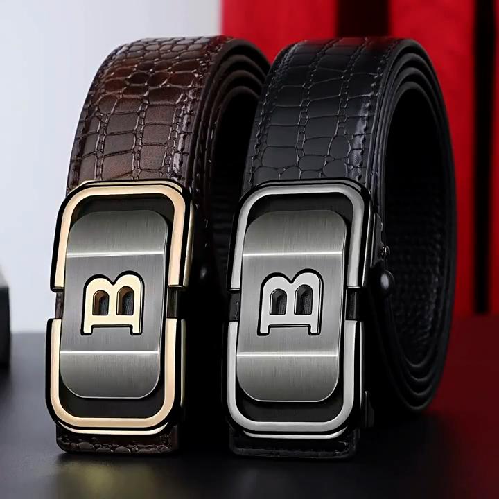 Men's Leather Belt Automatic Buckle Cattlehide Leather Fashion Business Elite Men's Pants Belt Versatile Casual Crocodile Pattern Belt