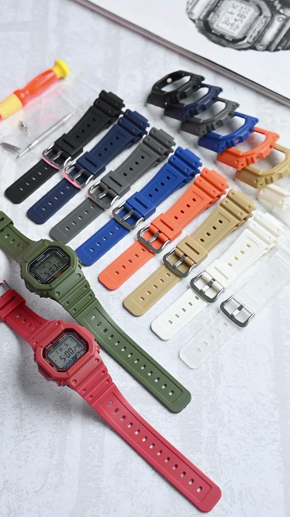 Strap With Case for Casio G-Shock DW-5600 DW-5000 GW-M5610 GLX-5600 Men Women Replacement Rubber Resin Shell Watch Band Bracelet
