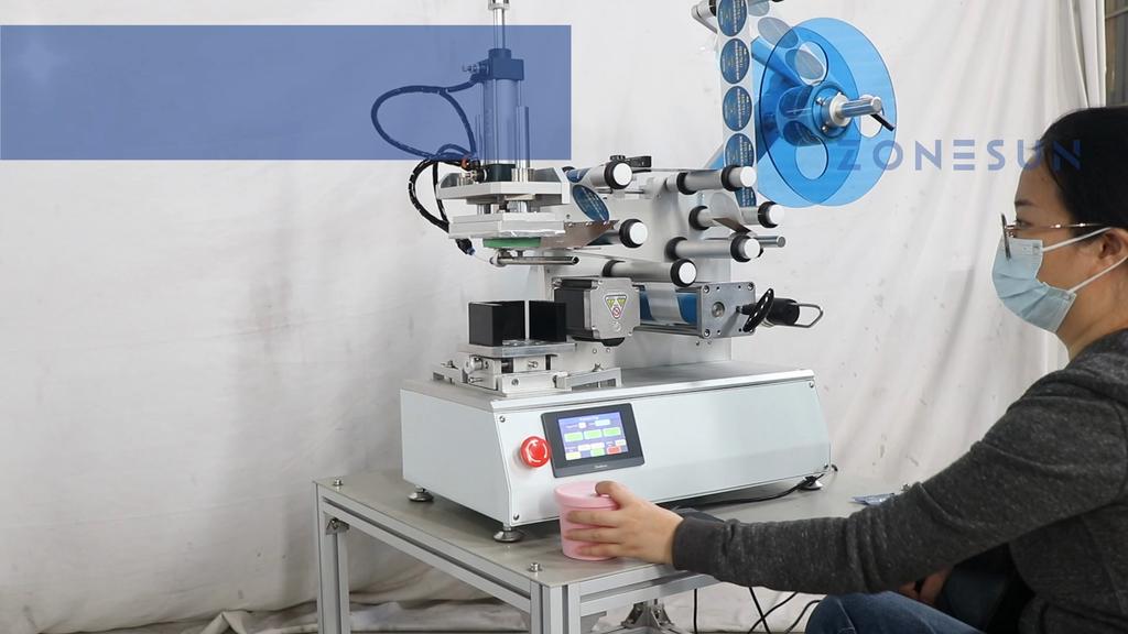 ZONESUN ZS-TB802 Auto Flat Surface Labeling Machine Tabletop Label Applicator for Square Box Flat Bottle Jar Lid High Precision
