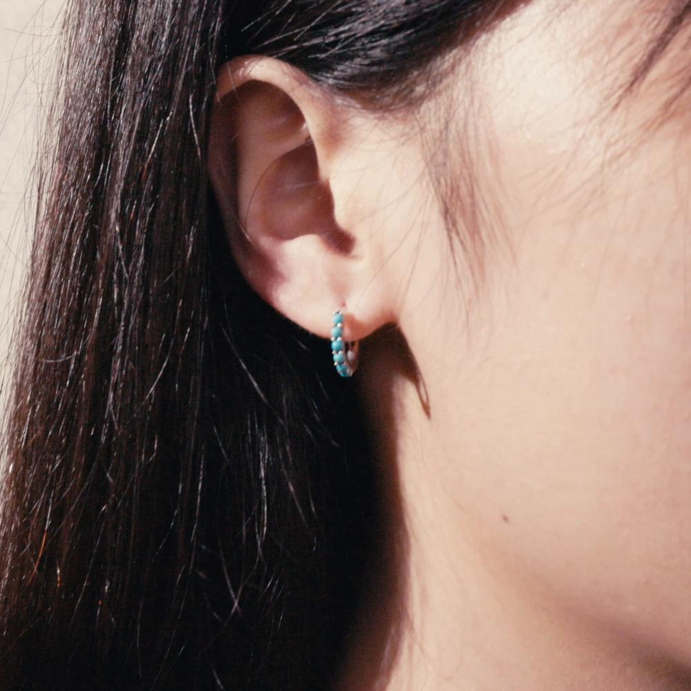 BAMOER 925 Sterling Silver Stackable Blue Turquoise Ear Buckles for Female Fashion Modern Hoop Earrings for Women Fine Jewelry