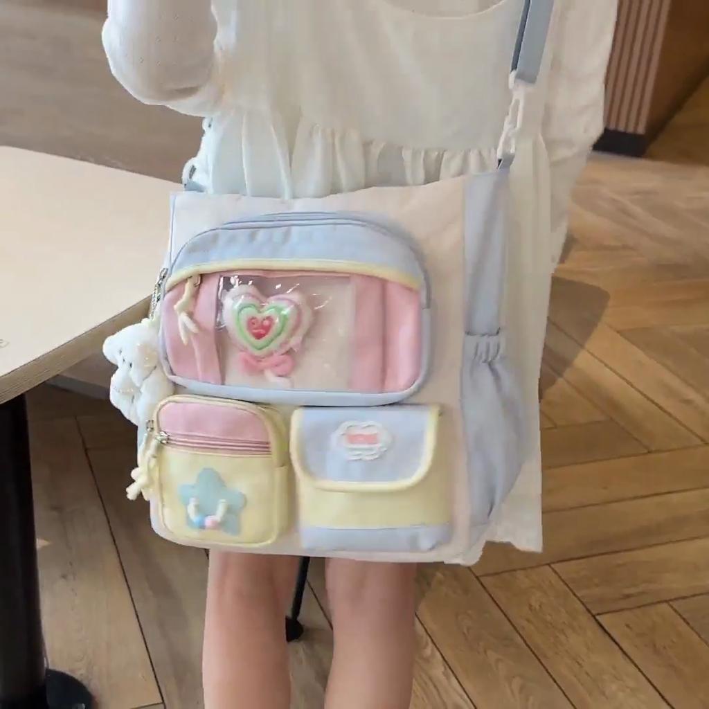 Contrast Color Student Shoulder Bag Girl's Large Capacity Crossbody Tote Bag