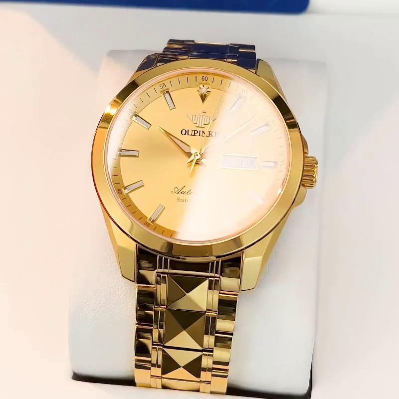 OUPINKE Новые мужские часы для бизнеса и отдыха, автоматические механические часы с двойным календарем, водонепроницаемые высококачественные часы с бриллиантами