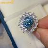 Сертифицированное SACEGEMS GRA кольцо с синим муассанитом 3 карата VVS1 Lab с бриллиантом, пасьянс, кольцо для женщин, обручальное кольцо, ювелирные изделия