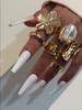 Colorful Crystal Stone Flower Joint Ring Sets for Women Baroque Plastic Simulation Pearl Stone Opening Rings Jewelry Bijoux