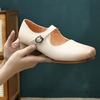 Johnature Туфли-лодочки из натуральной кожи с квадратным носком и пряжкой, модные однотонные женские туфли на среднем каблуке