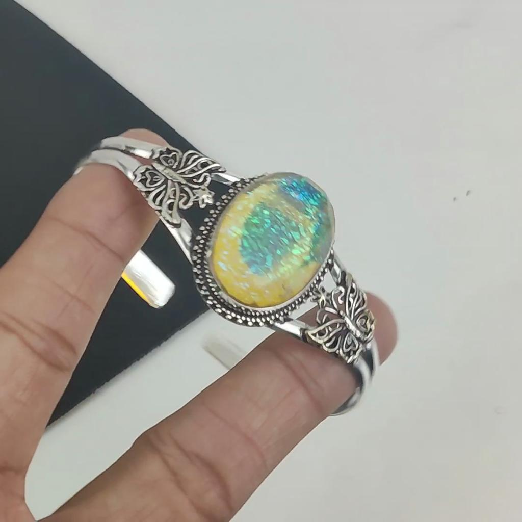 Натуральный желтый австралийский триплет опал драгоценный камень ручной работы браслет-манжета из стерлингового серебра 925 пробы, желтый австралийский опал браслет, для жены, унисекс браслет, подарки