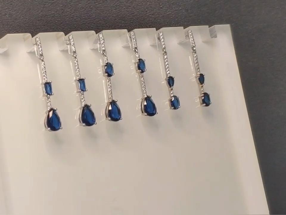 Серьги-подвески из стерлингового серебра S925 с овальным нано-сапфиром в форме капли воды, длинные, винтажные, для женщин