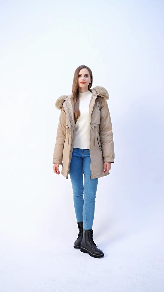 Fashion Winter Coat Female Long Parkas Hooded Detachable Sleeves Faux Fur Collar Thick Warm Women's Jackets