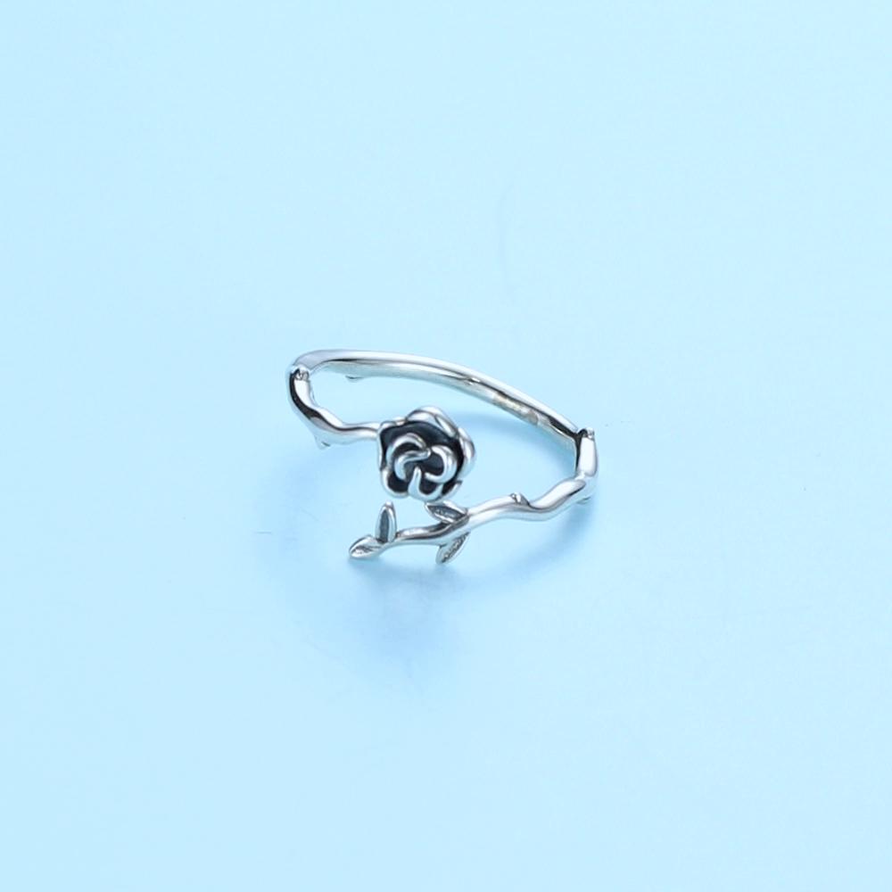 BAMOER 925 Sterling Silver Symbol of Love Exquisite Rose Adjustable Rings for Women Fine Jewelry