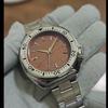 Mens Vintage Watch Steel Quartz Analog Wrist Watch Wateproof Rotating Bezel Wave Orange Dial Dress Watch for Men