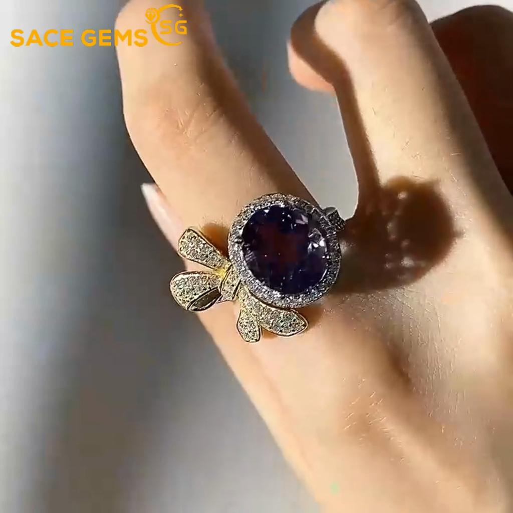 Sace Gems Роскошные кольца из стерлингового серебра 925 пробы с изменяемым размером, кольца с натуральным аметистом для женщин, обручальные, коктейльные, вечерние, изящные ювелирные изделия, подарок