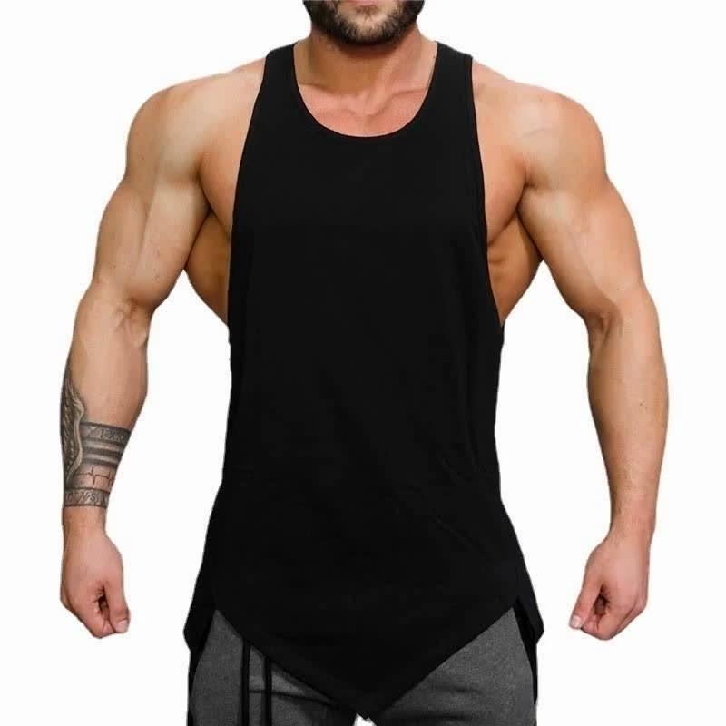 Men’s Gym Clothes Irregular Hem Tank Tops Summer Fashion Trend Street Wear Printed Sleeveless T-shirts Bodybuilding