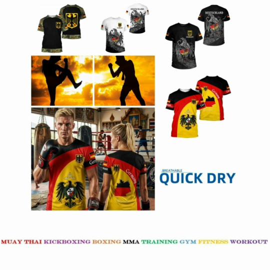 Deutschland German Germany 3D Print National Flag Eagle Unisex Men Women MMA Kick Boxing Muay Thai T Shirt Quick Dry Short Sleeve Streetwear Vintage
