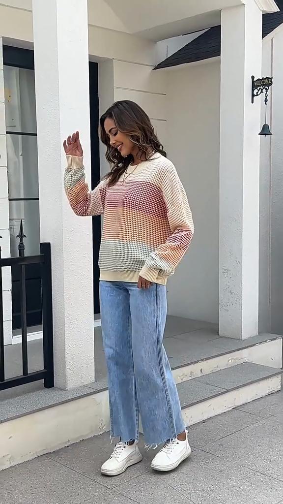 GMXIA Женские модные повседневные осенне-зимние свободные свитера с длинным рукавом и круглым вырезом