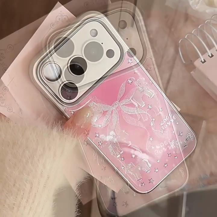 Позолоченный 17 Чехол для мобильного телефона Iphone17promax Apple 16 Подходит для 14 Розовый Бант Пони Высококачественный Чехол для мобильного телефона