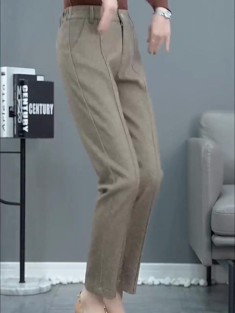 Брюки с высокой талией из смеси шерсти, женские зимние утолщенные шаровары с плюшевой подкладкой, повседневные теплые шерстяные брюки длиной до щиколотки